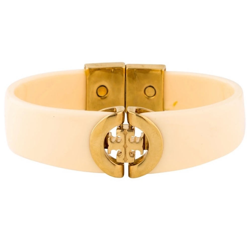 Tory Burch Logo Resin Bracelet - Magnetic & Clasp - Ivory & Gold - Picture 11 of 11